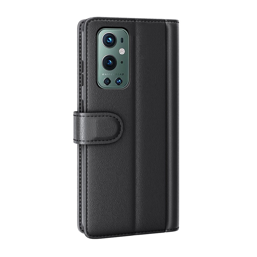 Genuine Split Leather Wallet Stand Protective Case for OnePlus 9 Pro - Black-3