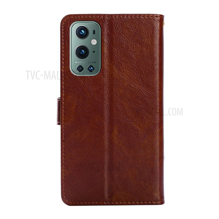 Full Protection Leather Phone Stand Case with Zipper Pocket for OnePlus 9 Pro - Brown-4