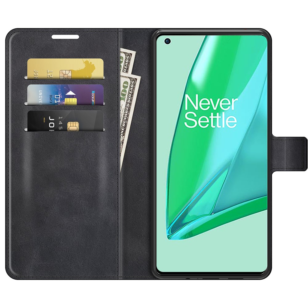 Fpr OnePlus 9 Pro Magnetic Clasp Leather Mobile PhoneCase Wallet Stand Cover - Black-4