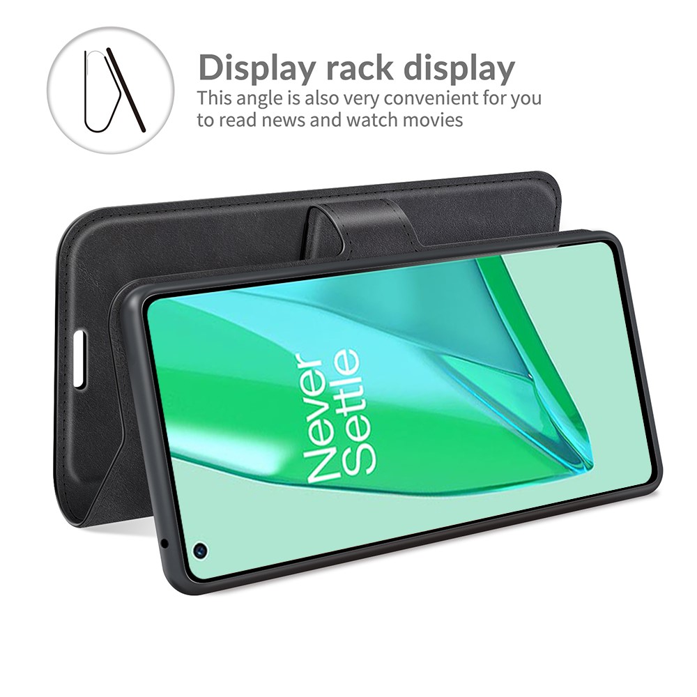 Fpr OnePlus 9 Pro Magnetic Clasp Leather Mobile PhoneCase Wallet Stand Cover - Black-6