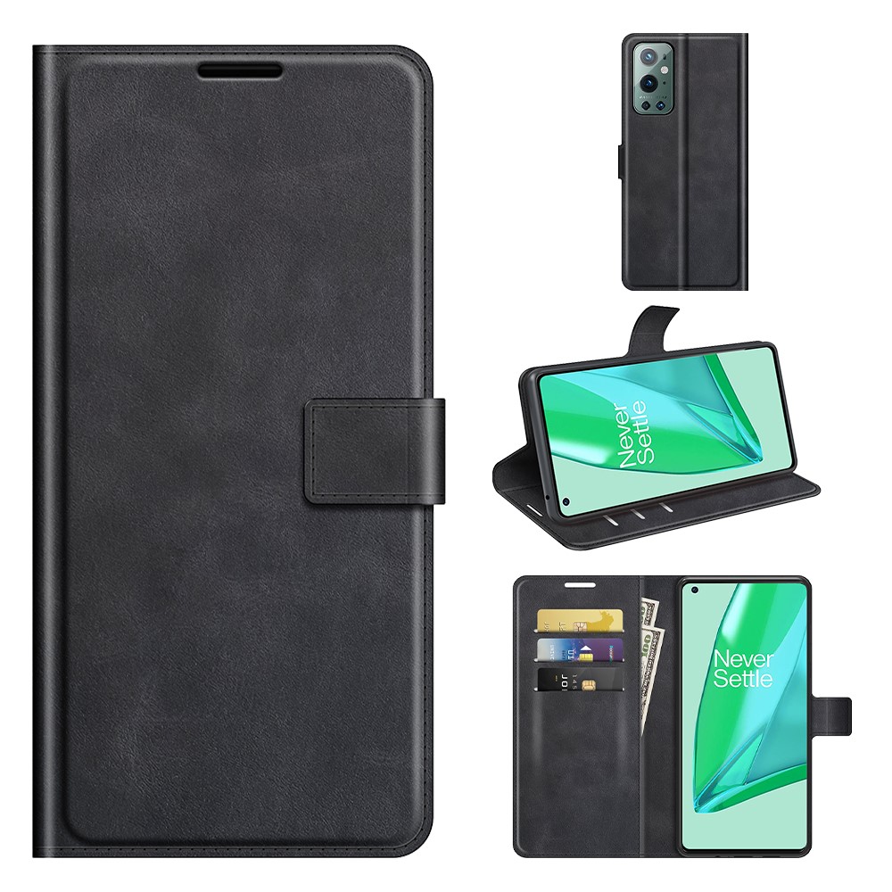 Fpr OnePlus 9 Pro Magnetic Clasp Leather Mobile PhoneCase Wallet Stand Cover - Black-8