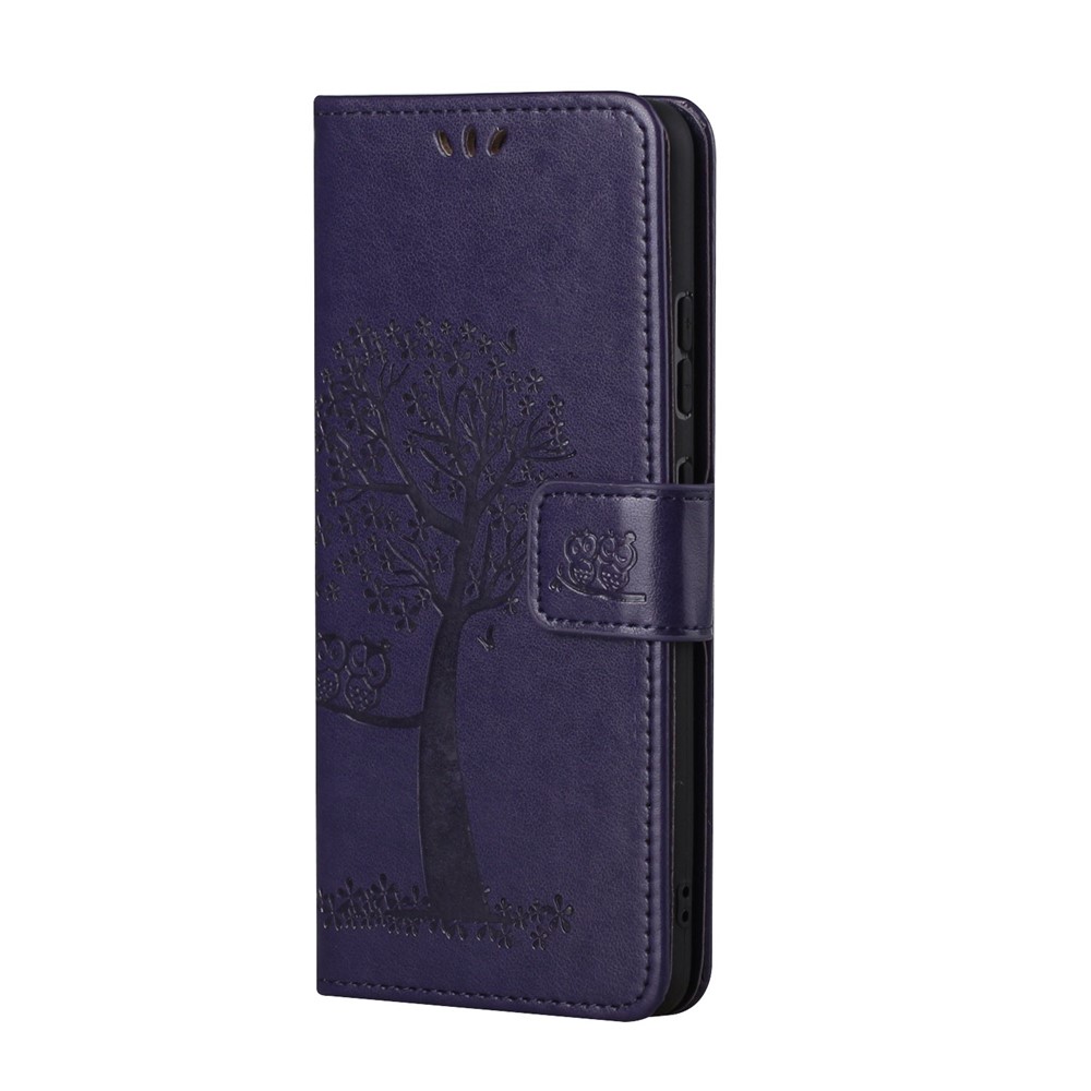 Imprint Tree Owl Pattern Flip Stand Wallet Leather Mobile Casing for OnePlus 9R - Dark Blue-5