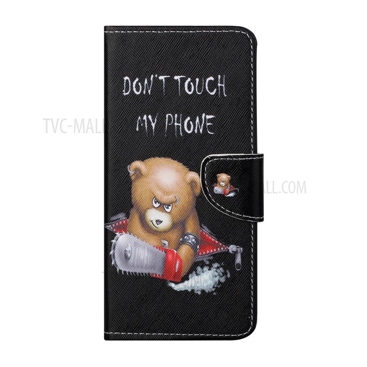 Pattern Printing Cross Texture Leather Phone Case Shell Wallet Stand for OnePlus 9R - Angry Bear-4