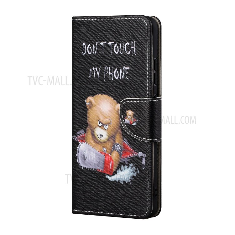 Pattern Printing Cross Texture Leather Phone Case Shell Wallet Stand for OnePlus 9R - Angry Bear-5