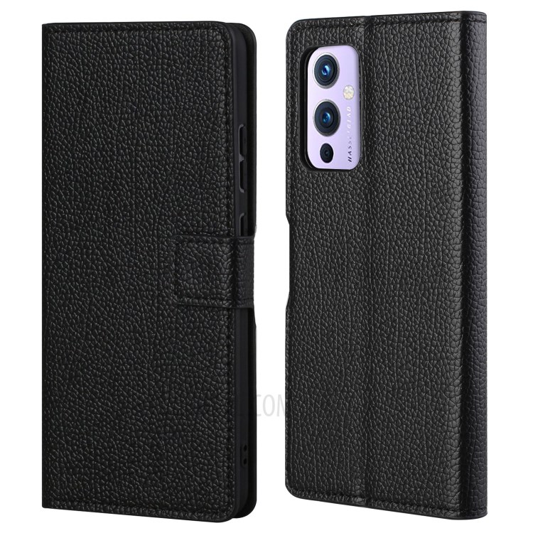 For OnePlus 9R Litchi Texture Leather Shell Casing Cover with Wallet Stand - Black-1