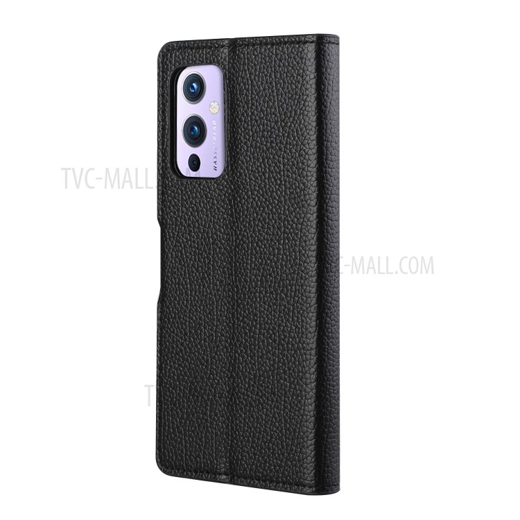 For OnePlus 9R Litchi Texture Leather Shell Casing Cover with Wallet Stand - Black-6