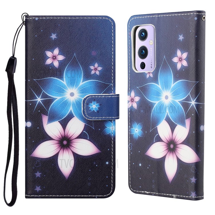 New 3D Cross Texture Pattern Printing Leather Phone Case for OnePlus 9R Wallet Stand Shell - Flower-1