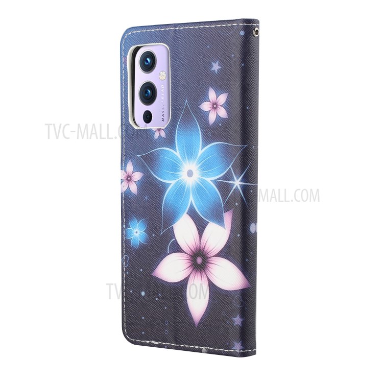 New 3D Cross Texture Pattern Printing Leather Phone Case for OnePlus 9R Wallet Stand Shell - Flower-6