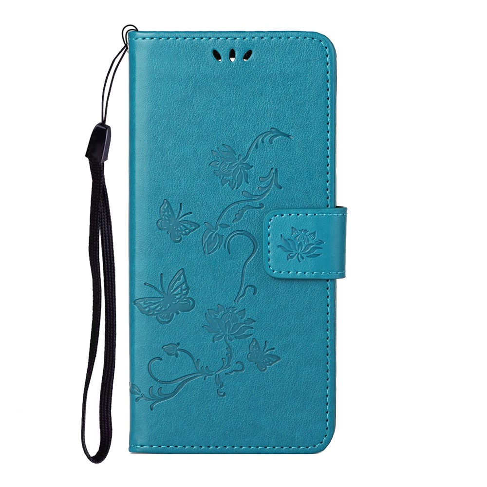 Imprint Butterfly Flower Card Holder Wallet Leather Case with Foldable Stand for OnePlus 9R - Baby Blue-2