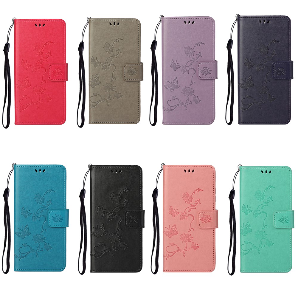 Imprint Butterfly Flower Card Holder Wallet Leather Case with Foldable Stand for OnePlus 9R - Baby Blue-8