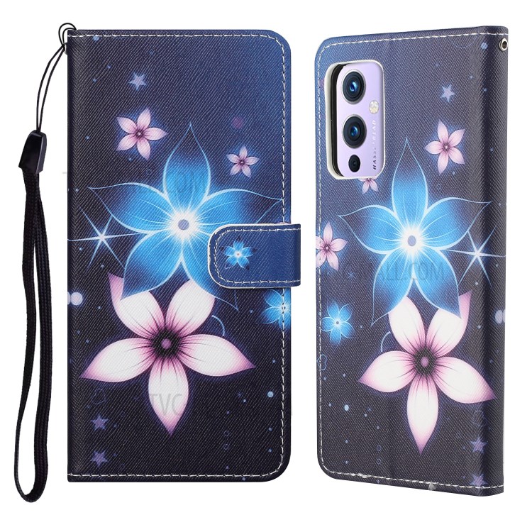 New 3D Pattern Printing Cross Texture Leather Wallet Stand Case Cover for OnePlus 9 Pro - Flower-1