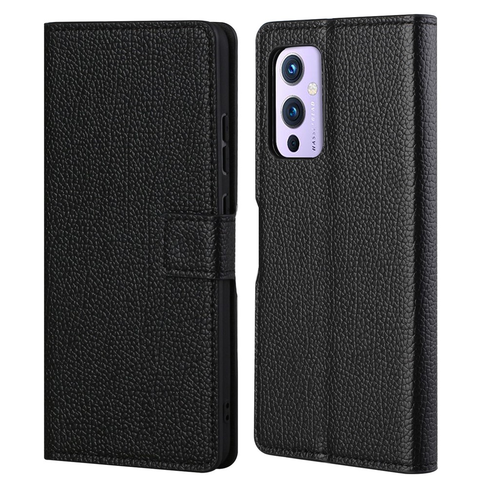 Litchi Texture Leather Case for OnePlus 9 Pro Protective Cover with Wallet Stand - Black-1