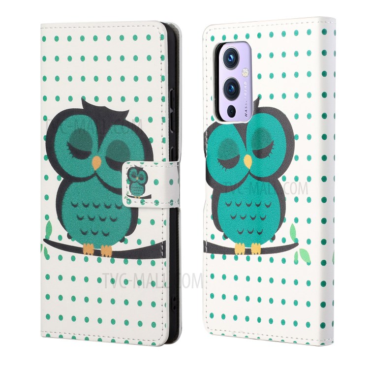 Wallet Design Pattern Printing Full Protection Leather Protective Case with Stand for OnePlus 9 (EU / US Version) - Single Owl-1