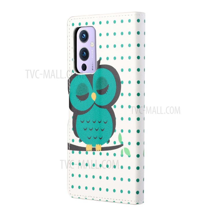 Wallet Design Pattern Printing Full Protection Leather Protective Case with Stand for OnePlus 9 (EU / US Version) - Single Owl-6
