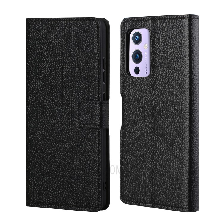 Litchi Texture Protective Leather Wallet Case Stand for OnePlus 9 (EU / US Version) - Black-1