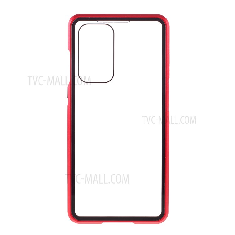 Volles Abdeckung Magnetic Metallrahmen + Zweiseitiges Gehärtetes Glaszellengehäuse Für OnePlus 9 (EU / US Version) - Rot-10