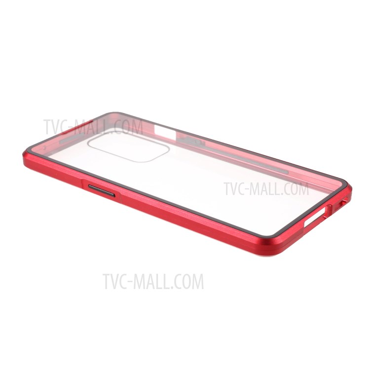 Volles Abdeckung Magnetic Metallrahmen + Zweiseitiges Gehärtetes Glaszellengehäuse Für OnePlus 9 (EU / US Version) - Rot-2