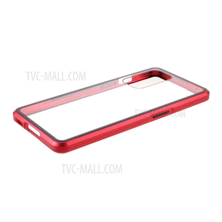 Volles Abdeckung Magnetic Metallrahmen + Zweiseitiges Gehärtetes Glaszellengehäuse Für OnePlus 9 (EU / US Version) - Rot-3