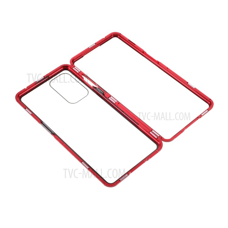 Volles Abdeckung Magnetic Metallrahmen + Zweiseitiges Gehärtetes Glaszellengehäuse Für OnePlus 9 (EU / US Version) - Rot-6