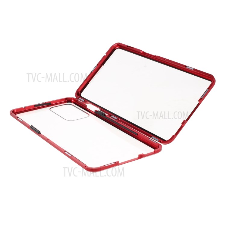 Volles Abdeckung Magnetic Metallrahmen + Zweiseitiges Gehärtetes Glaszellengehäuse Für OnePlus 9 (EU / US Version) - Rot-7