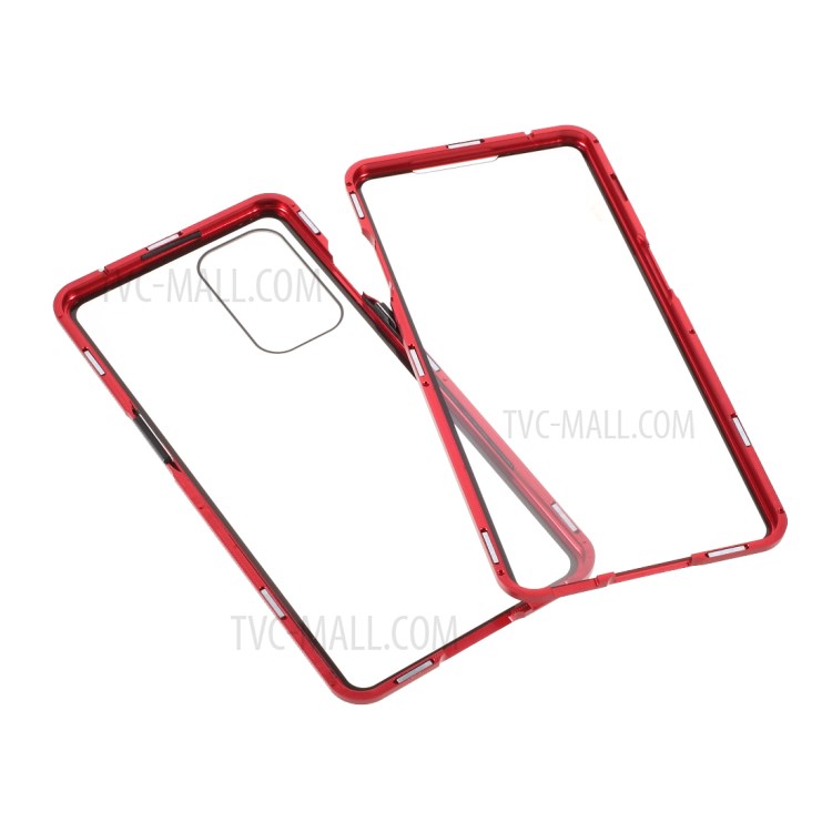 Volles Abdeckung Magnetic Metallrahmen + Zweiseitiges Gehärtetes Glaszellengehäuse Für OnePlus 9 (EU / US Version) - Rot-8