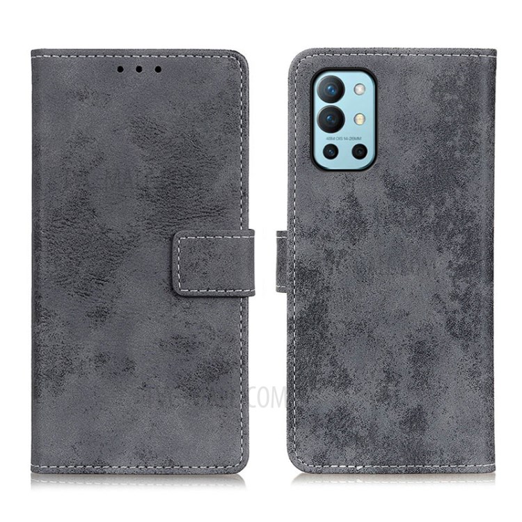 Vintage Style Protective PU Leather Wallet Case with Stand for OnePlus 9R - Grey-1