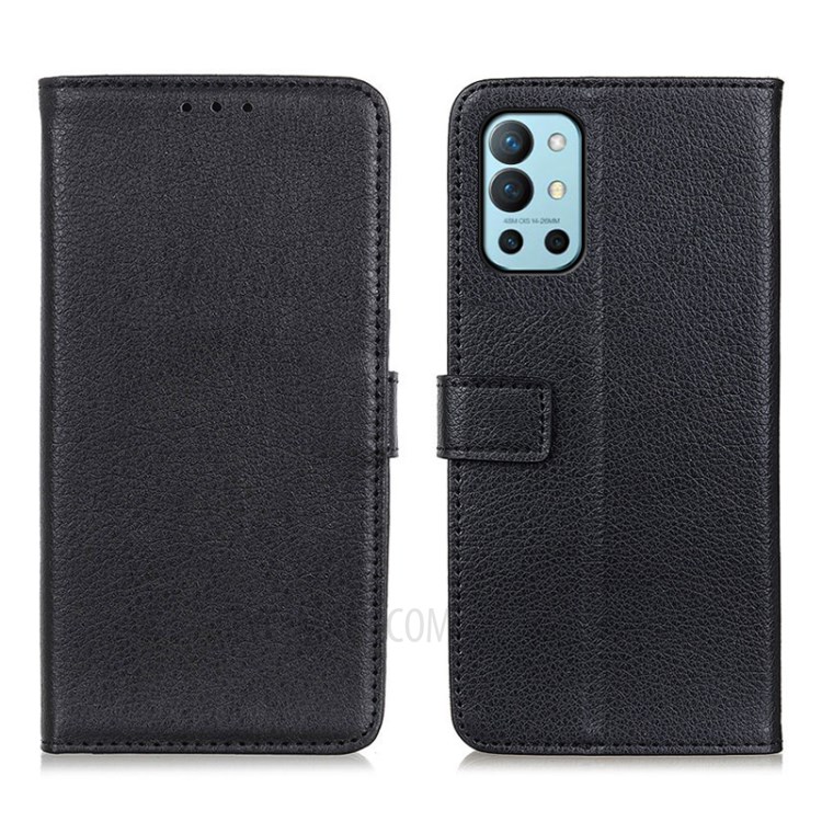Litchi Skin Wallet Flip Stand Leather Protection Case Cover for OnePlus 9R - Black-1