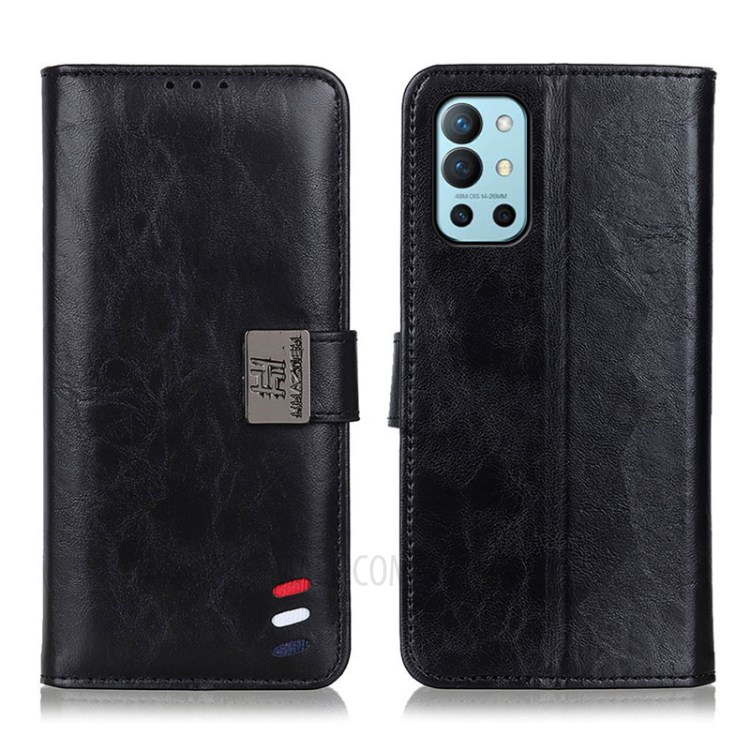 Tri-Color Braid Design Wallet Stand Leather Mobile Phone Case for OnePlus 9R - Black-1