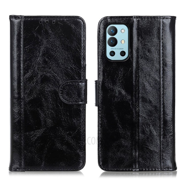 Crazy Horse Skin Split Leather Cover for OnePlus 9R Phone Case Accessory - Black-1