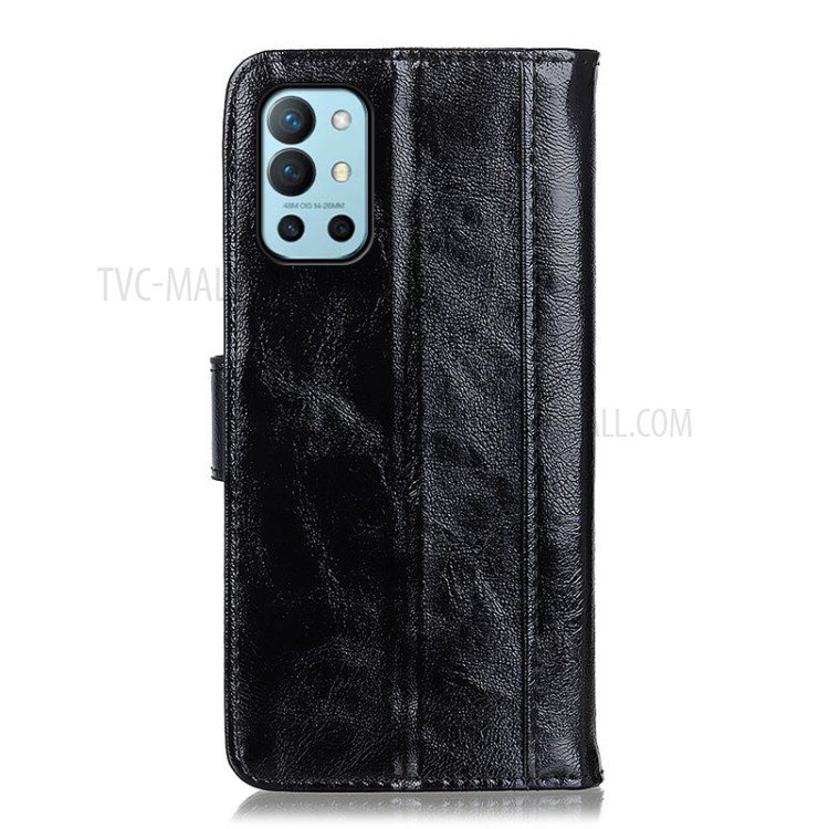 Crazy Horse Skin Split Leather Cover for OnePlus 9R Phone Case Accessory - Black-3