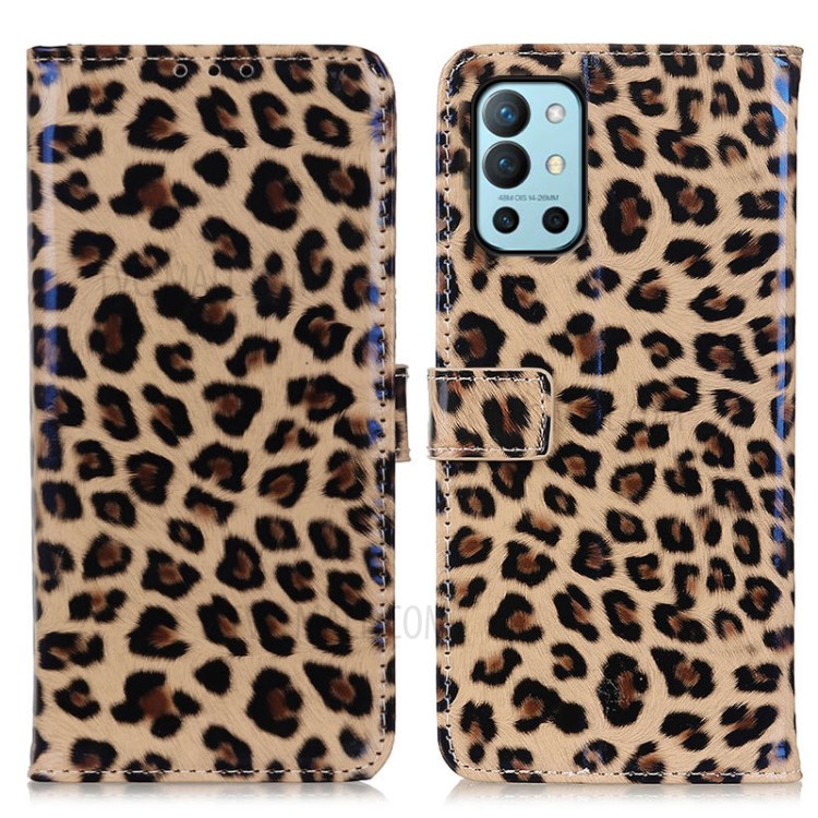 Leopard Print Design Wallet Stand Phone Full-Protection Cover Case for OnePlus 9R-1