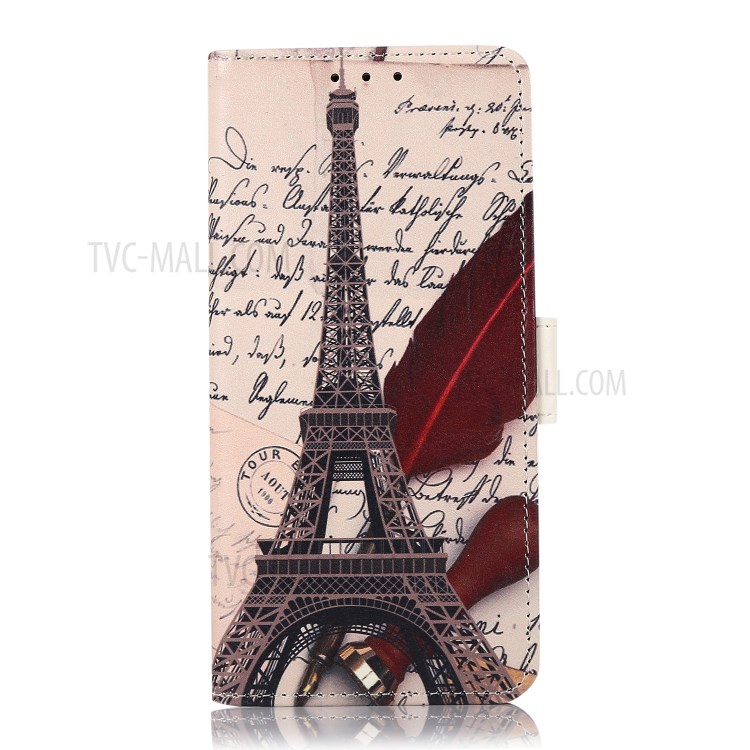 Pattern Printing Stand Wallet PU Leather Phone Case Shell for OnePlus 9R - Tower and Feather-2