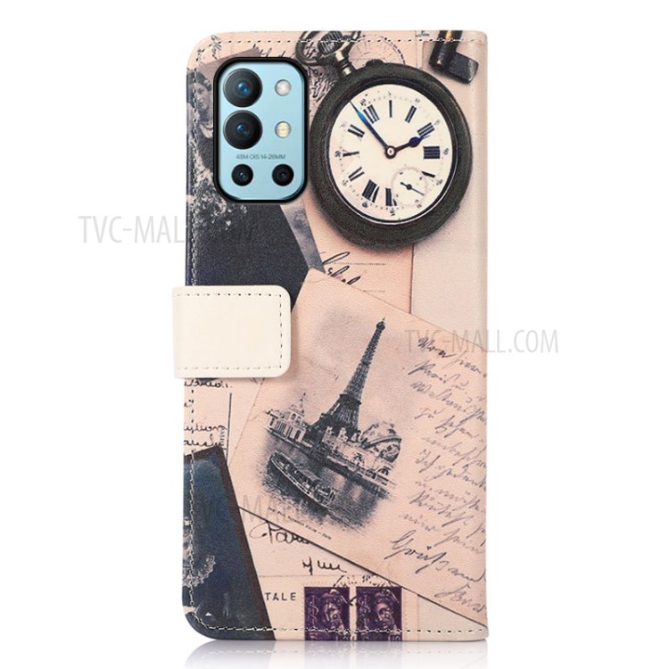 Pattern Printing Stand Wallet PU Leather Phone Case Shell for OnePlus 9R - Tower and Feather-3
