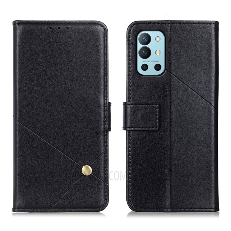 Full-Protection Magnetic Clasp Wallet Leather Cover Case for OnePlus 9R with Supporting Stand - Black-1