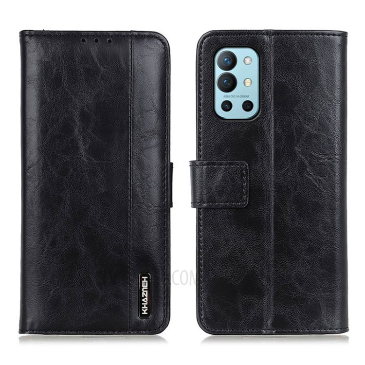 For OnePlus 9R Wallet Textured Leather Mobile Phone Case with Hands-free Viewing Stand - Black-1