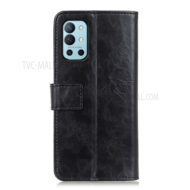 For OnePlus 9R Wallet Textured Leather Mobile Phone Case with Hands-free Viewing Stand - Black-3
