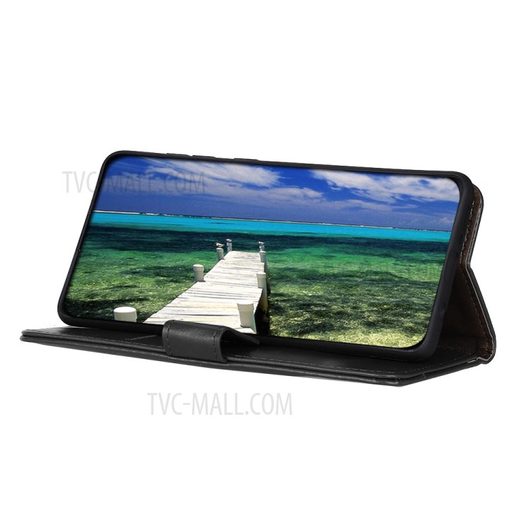 For OnePlus 9R Wallet Textured Leather Mobile Phone Case with Hands-free Viewing Stand - Black-4