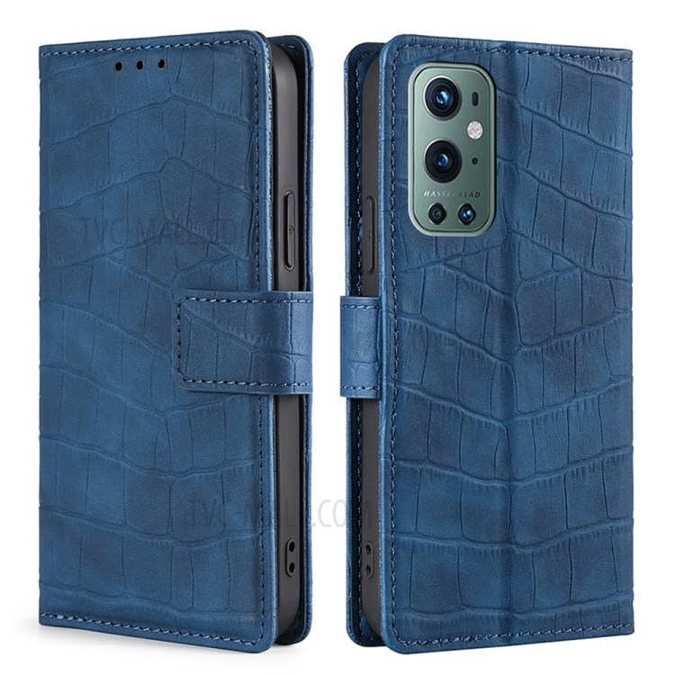 Quality Leather Crocodile Texture Design Stand Wallet Case for OnePlus 9 Pro - Blue-1