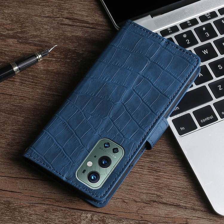 Quality Leather Crocodile Texture Design Stand Wallet Case for OnePlus 9 Pro - Blue-7