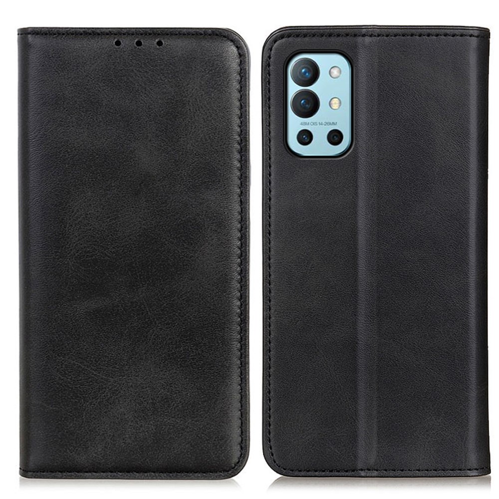 Magnetic Closure Split Leather Wallet Stand Phone Cover for OnePlus 9R Case - Black-1