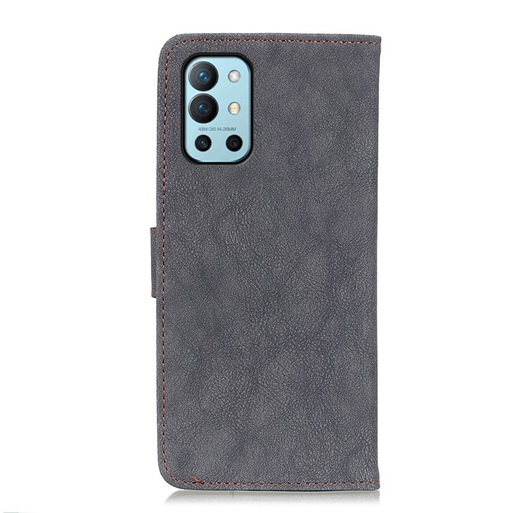 KHAZHEN Stitching Line Design Retro Wallet Stand Split Leather Phone Cover Case for OnePlus 9R - Black-3
