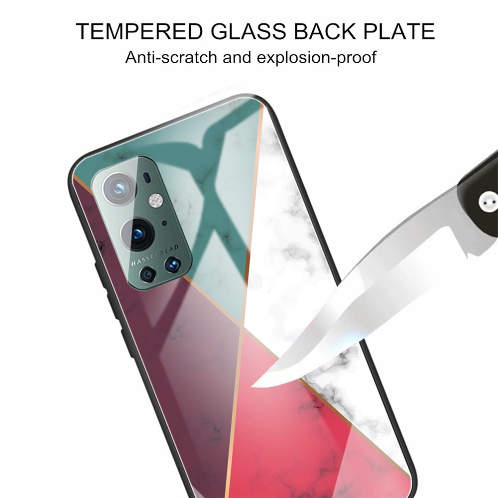 Marble Pattern Printing Tempered Glass Back + TPU Hybrid Phone Case Shell for OnePlus 9 Pro - Style A-4