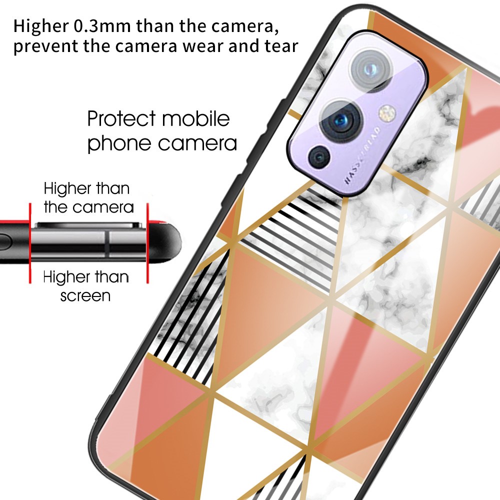 Tempered Glass + TPU Combo Marble Pattern Phone Case Back Cover for OnePlus 9 (EU / US Version) - Style A-3