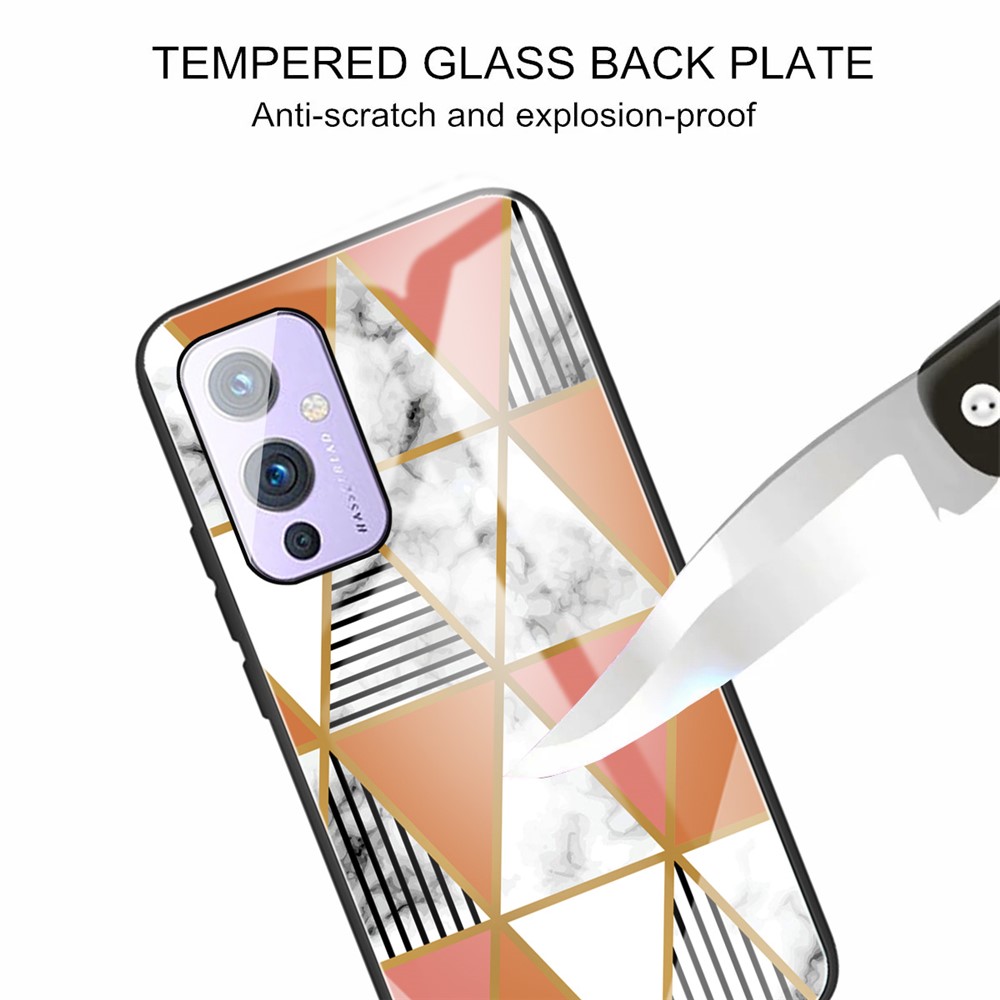 Tempered Glass + TPU Combo Marble Pattern Phone Case Back Cover for OnePlus 9 (EU / US Version) - Style A-4