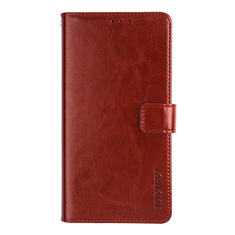 IDEWEI Folio Flip Wallet Crazy Horse Texture Leather Mobile Casing for OnePlus 9R - Brown-2