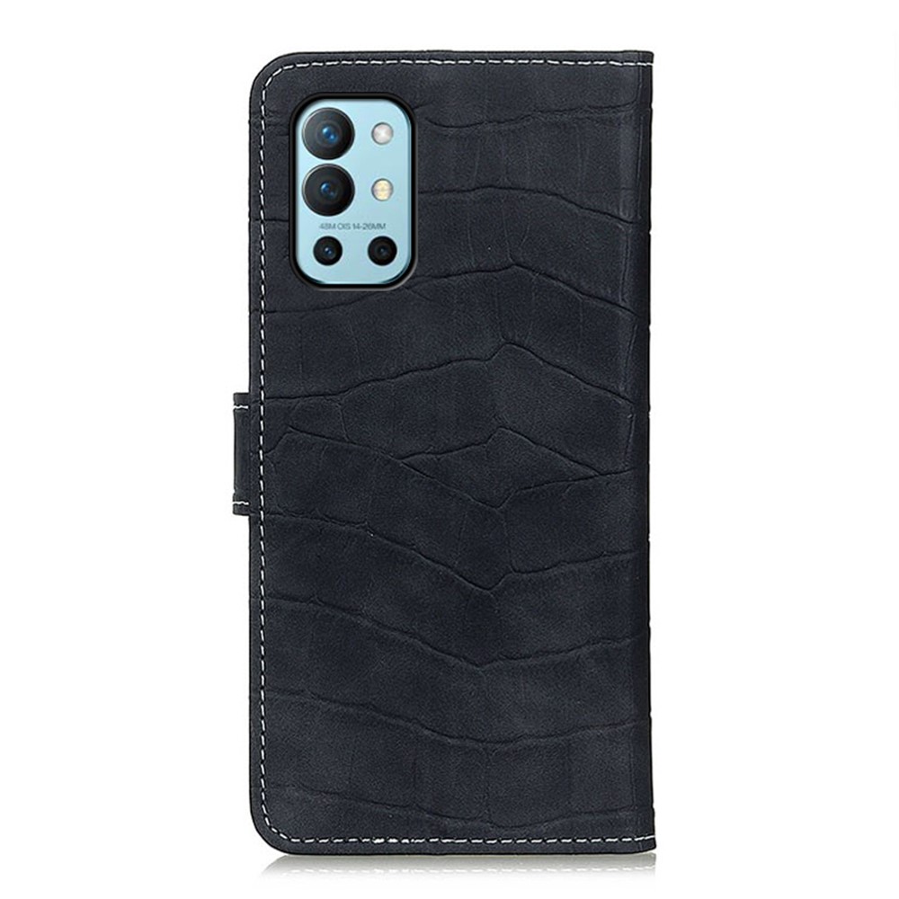 Crocodile Texture Leather Phone Protector Case Wallet Stand Cover for OnePlus 9R - Black-3