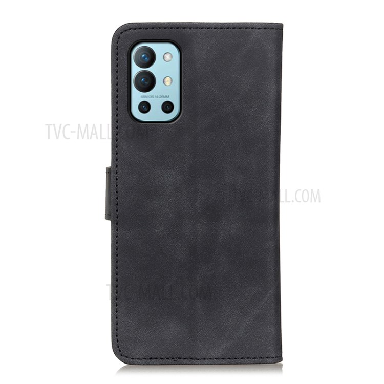 KHAZNEH Retro Style PU Leather Phone Case Shell Wallet Stand Cover for OnePlus 9R - Black-3