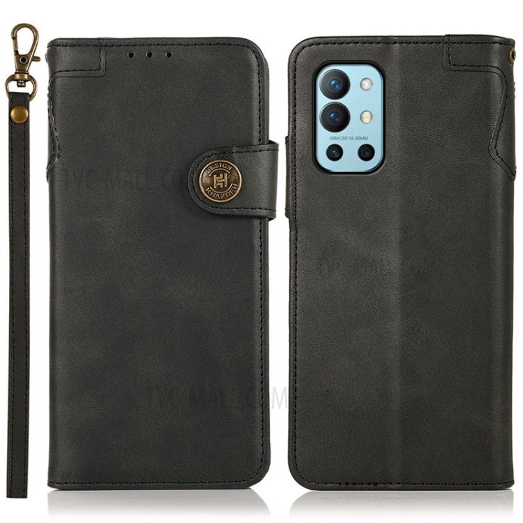 KHAZNEH Shockproof PU Leather Stand Wallet Mobile Phone Cover for OnePlus 9R - Black-1