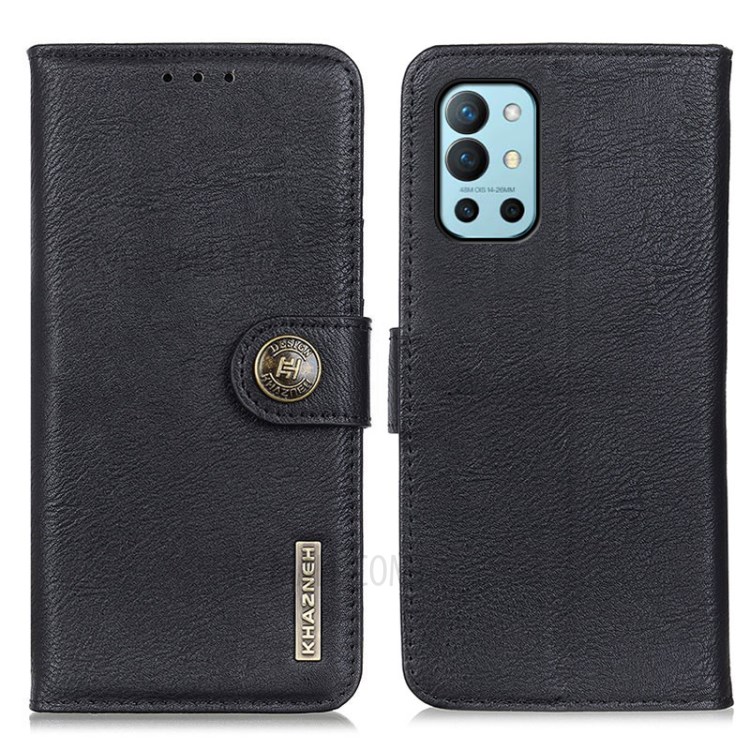 KHAZNEH Retro Style Leather Protector Case Wallet Stand Cover for OnePlus 9R - Black-1