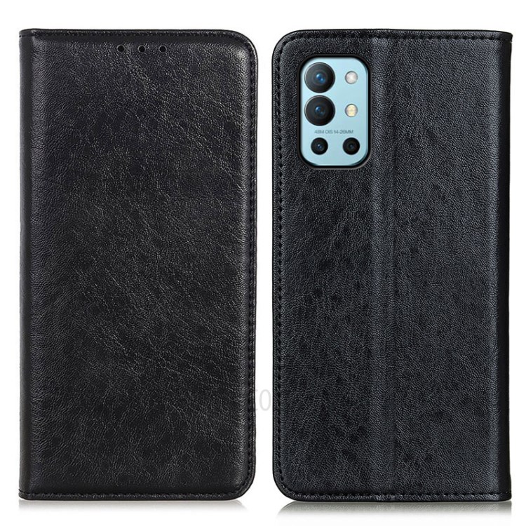 Crazy Horse Auto-absorbed Case for OnePlus 9R Split Leather Stand Shell - Black-1
